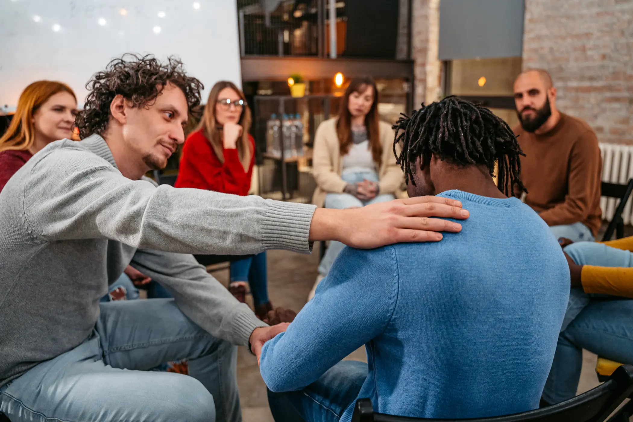 A group in a therapy session.